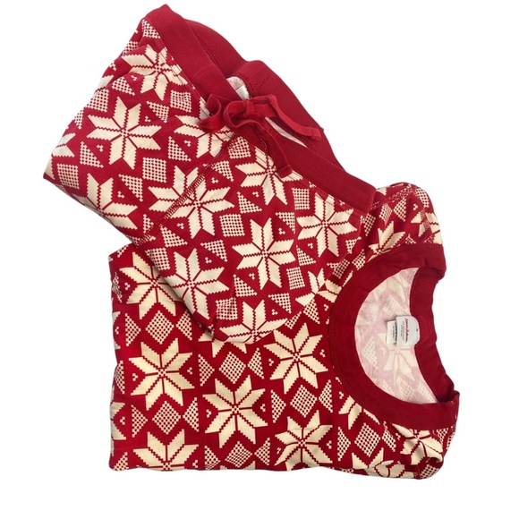 HANNA ANDERSSON Long John Scandi Red Snowflake Pajama Set Unisex Top M /Pant S - Picture 2 of 11